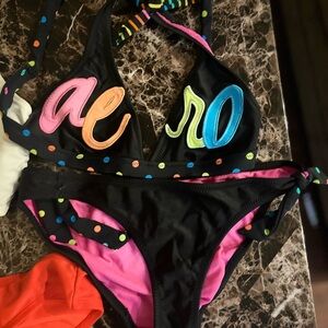 Aeropostale Black and Pink Bikini with Colorful Accents